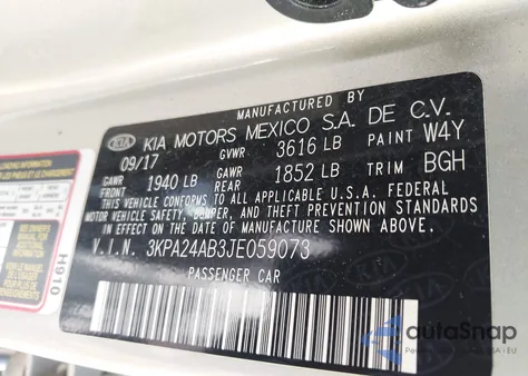 2018 Kia Rio S from USA, damaged, VIN 3KPA24AB3JE059073